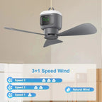 Home Portable Ceiling Fan 3 Speed With Night Light Outdoor Air Cooling Camping Tent Rechargeable 12000mAh