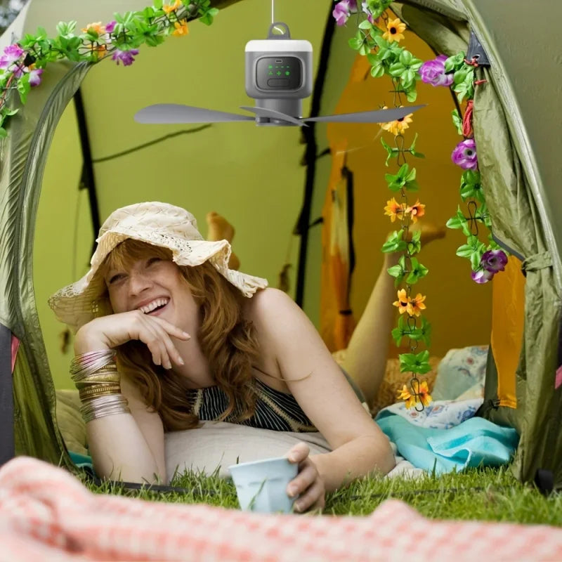 Home Portable Ceiling Fan 3 Speed With Night Light Outdoor Air Cooling Camping Tent Rechargeable 12000mAh