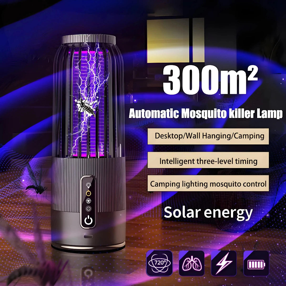Powerful Mosquito Killer Lamp Zapper Portable Solar USB Rechargeable