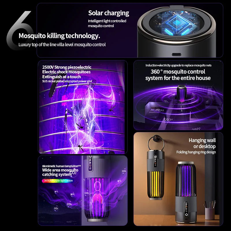 Powerful Mosquito Killer Lamp Zapper Portable Solar USB Rechargeable