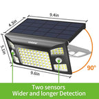 Solar panel with dimensions and features highlighted on a white background