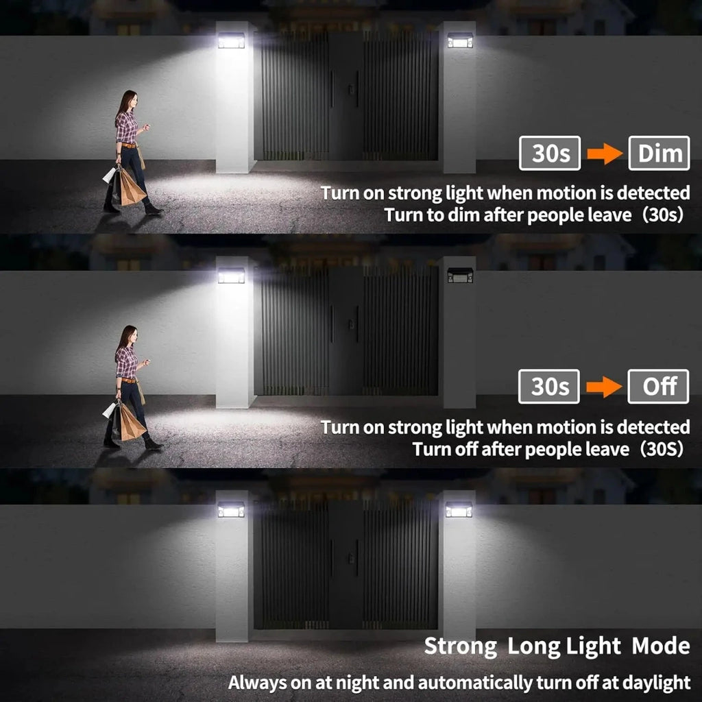 Demonstration of a motion-activated light sensor with different modes shown.