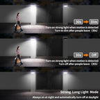 Demonstration of a motion-activated light sensor with different modes shown.
