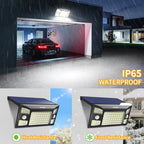 Solar-powered outdoor lights with waterproof rating and heat/frost resistance features.