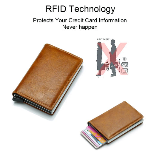 RFID Blocking Wallet Anti-Theft ID Carbon-Fiber Metal Credit Card Holder Money Clip