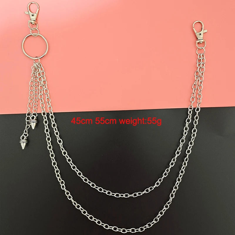 Punk Street Keychains Wallet Chain Moon Star Rivets Skull Accessories Rock Goth Pants Jewelry