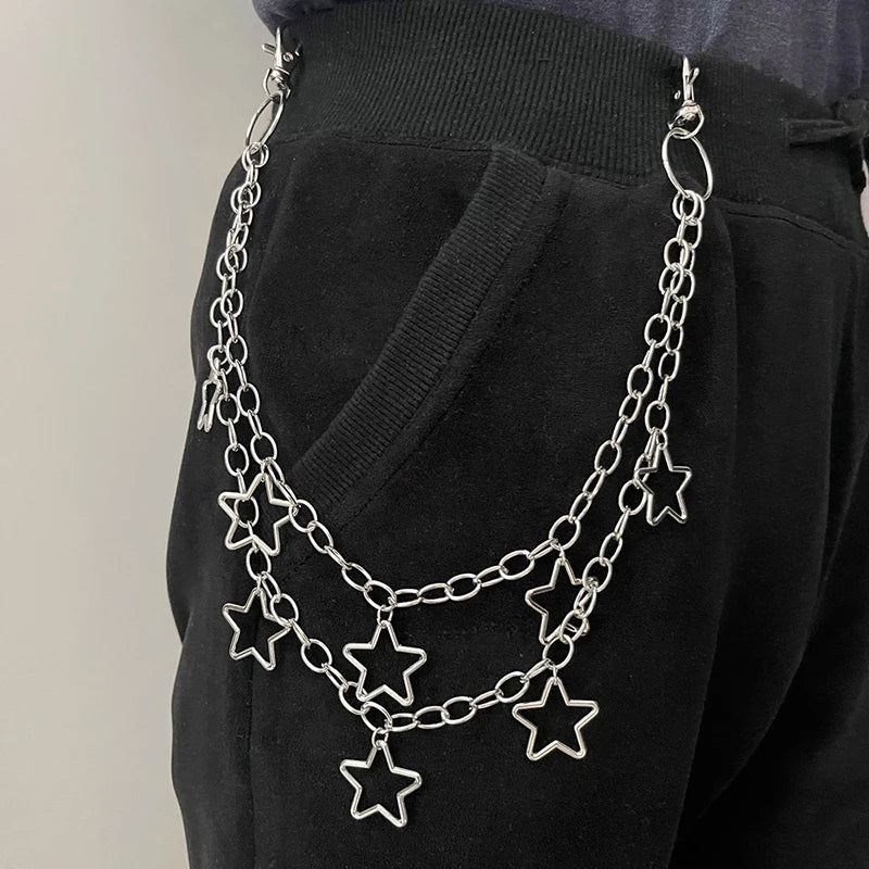 Punk Street Keychains Wallet Chain Moon Star Rivets Skull Accessories Rock Goth Pants Jewelry