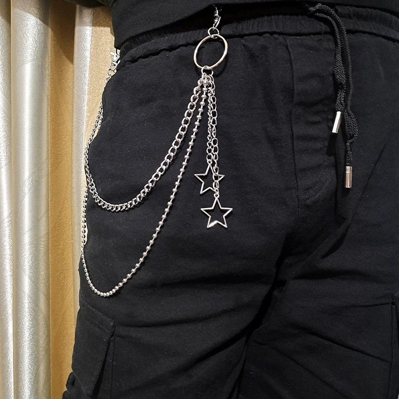 Punk Street Keychains Wallet Chain Moon Star Rivets Skull Accessories Rock Goth Pants Jewelry