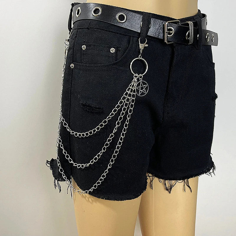 Punk Street Keychains Wallet Chain Moon Star Rivets Skull Accessories Rock Goth Pants Jewelry