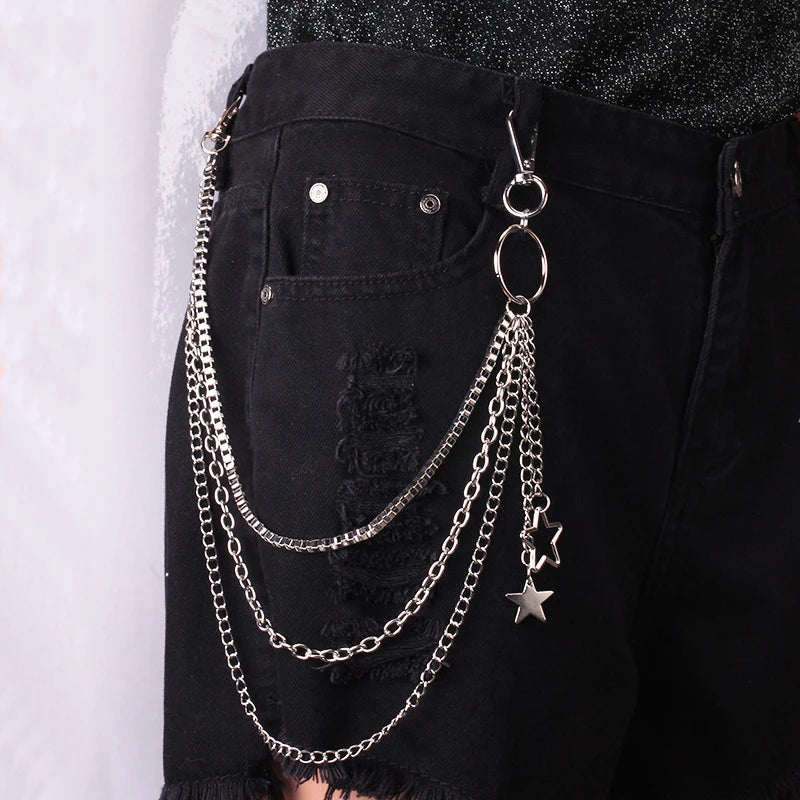Punk Street Keychains Wallet Chain Moon Star Rivets Skull Accessories Rock Goth Pants Jewelry