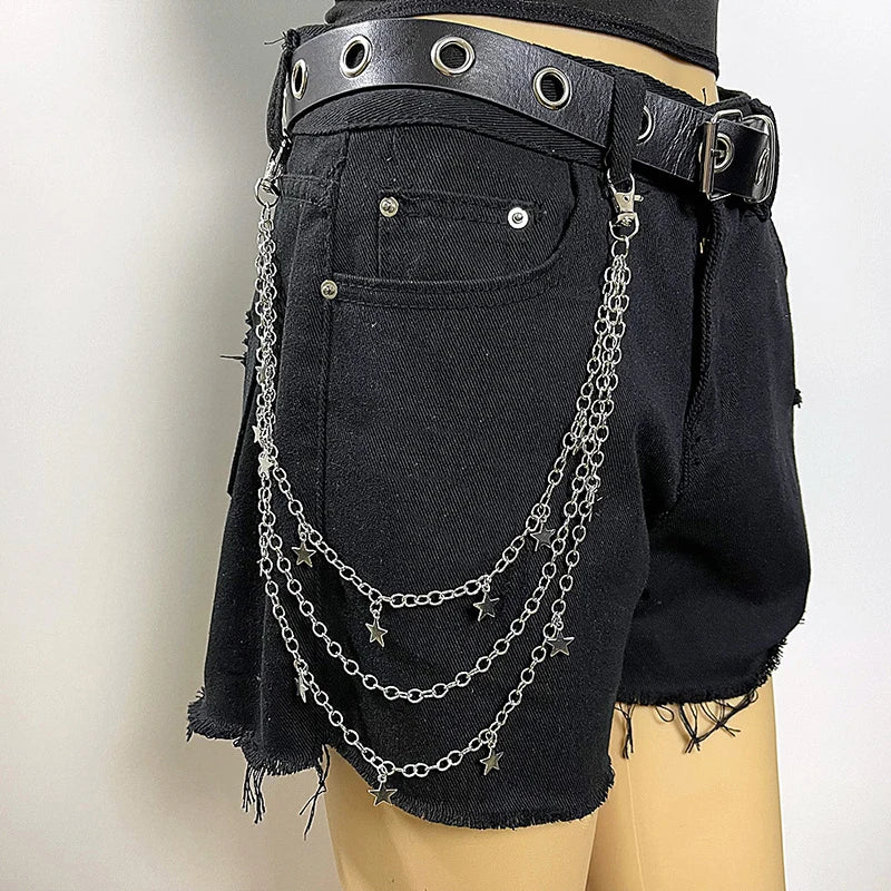 Punk Street Keychains Wallet Chain Moon Star Rivets Skull Accessories Rock Goth Pants Jewelry