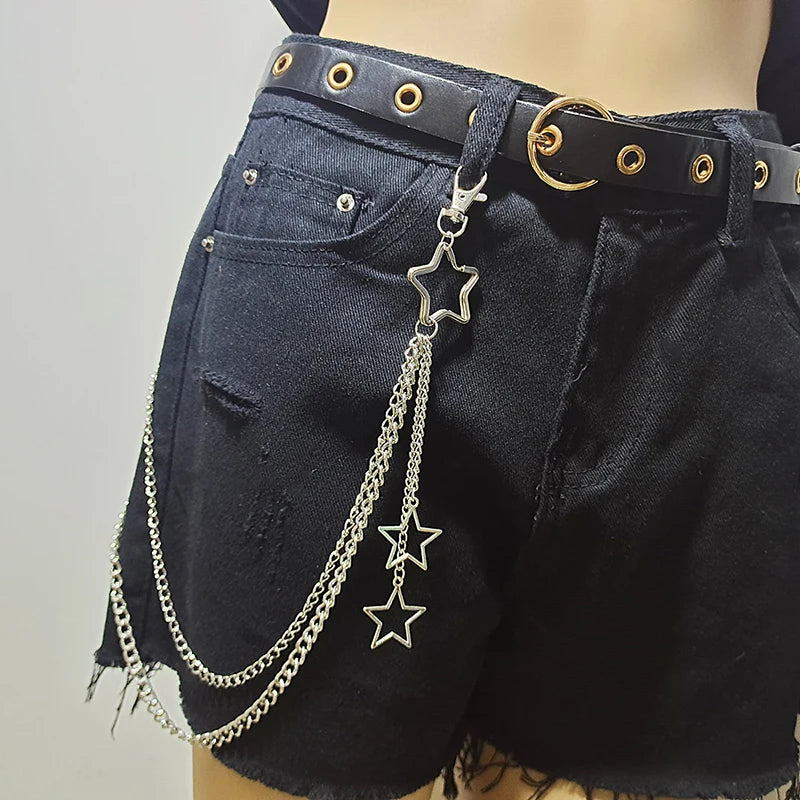 Punk Street Keychains Wallet Chain Moon Star Rivets Skull Accessories Rock Goth Pants Jewelry