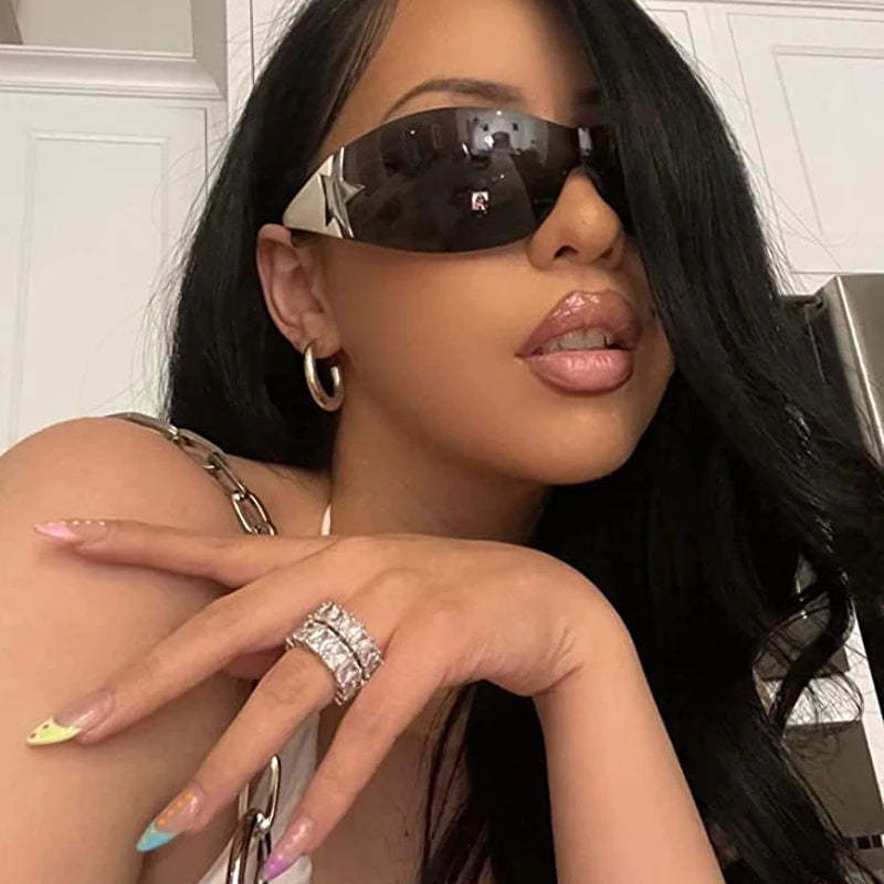 Punk Rebel Rocker Y2K Wrap Hollywood Star Sunglasses