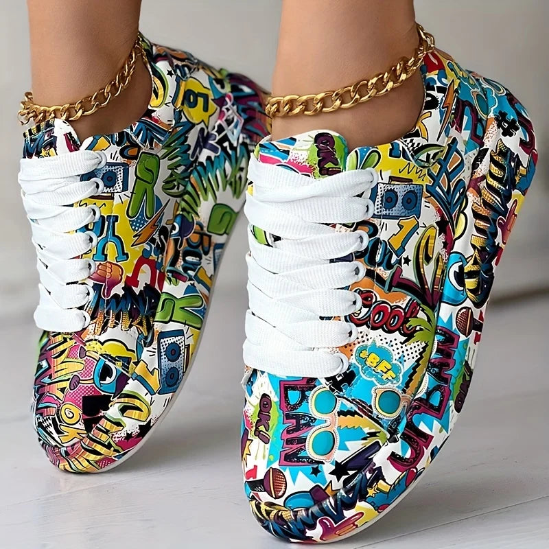 Women's Graffiti All Over Print Sneakers