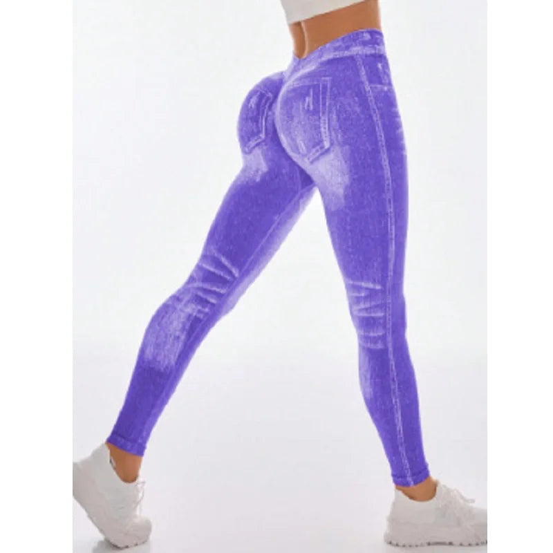 Yoga Leggings Faux Jeans Seamless Tights