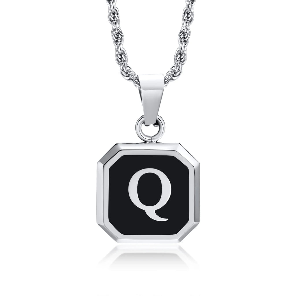 Name Initial Personalised Necklace A-Z Square Stainless Steel Pendant