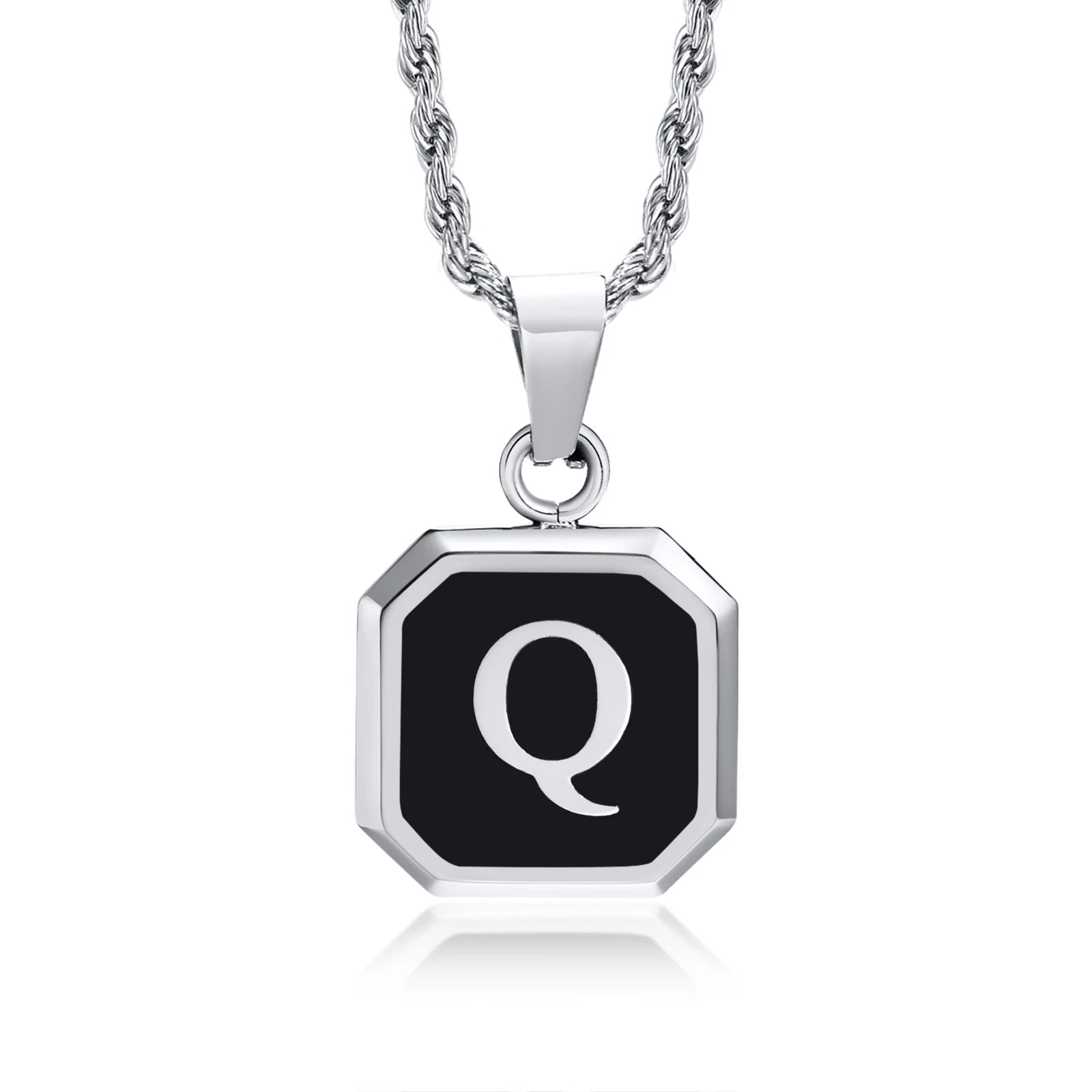 Name Initial Personalised Necklace A-Z Square Stainless Steel Pendant
