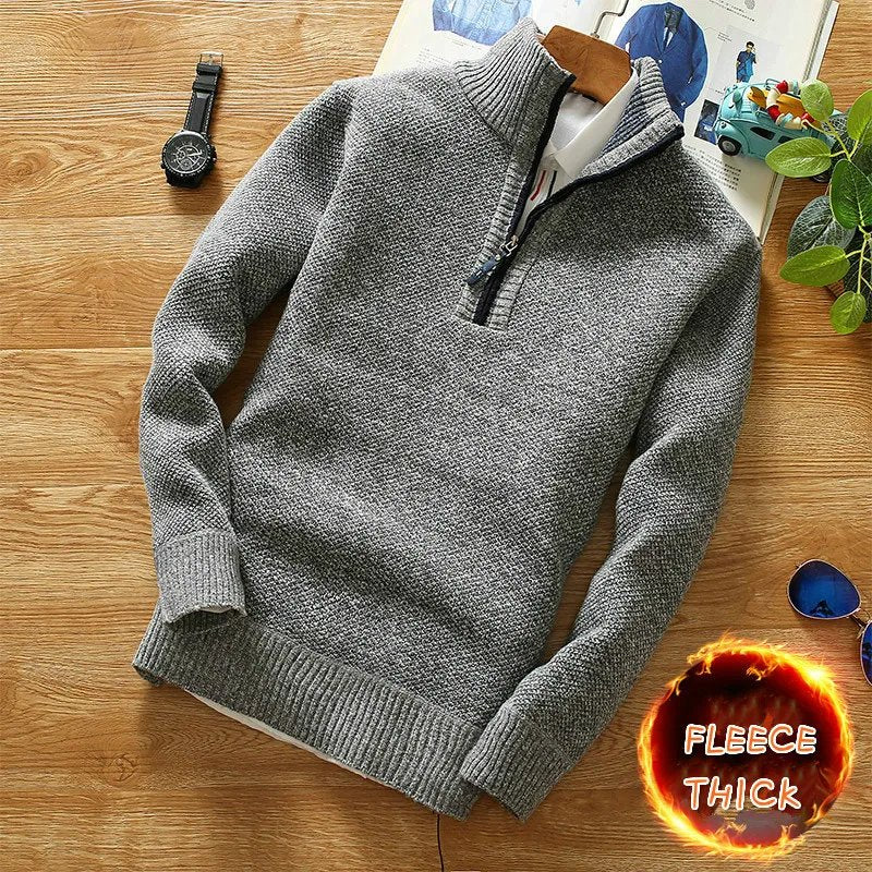 Men's Quality Fleece Sweater Half-Zipper Turtleneck Warm Pullover