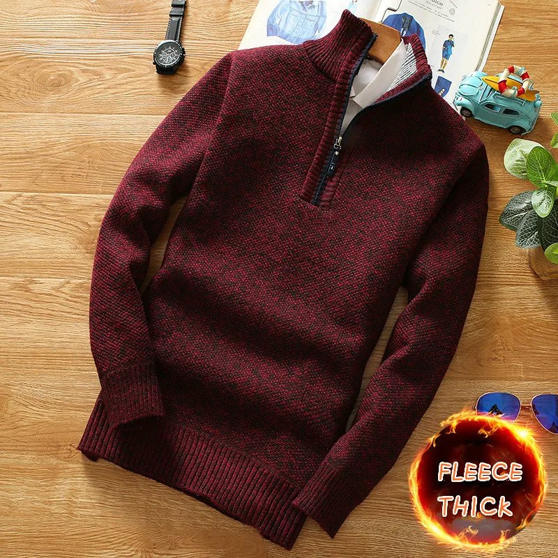 Half-Zipper Fleece Sweater Turtleneck Warm Pullover
