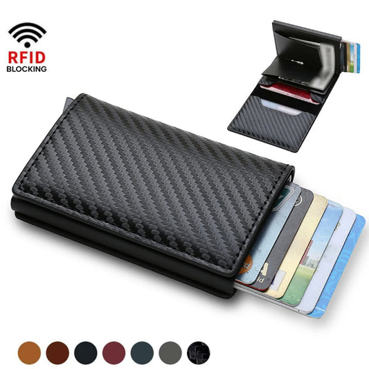 RFID Blocking Wallet Anti-Theft ID Carbon-Fiber Metal Credit Card Holder Money Clip