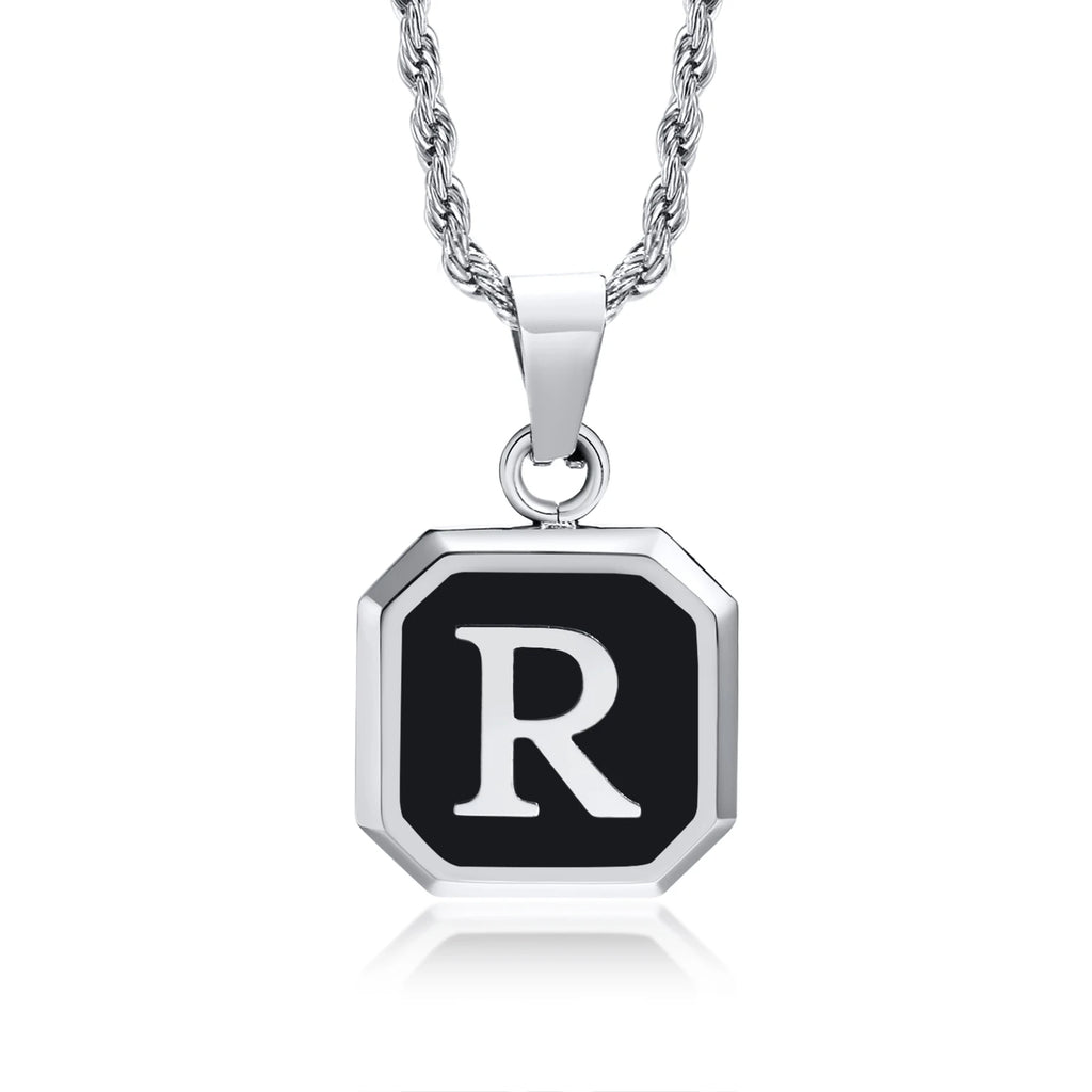 Name Initial Personalised Necklace A-Z Square Stainless Steel Pendant
