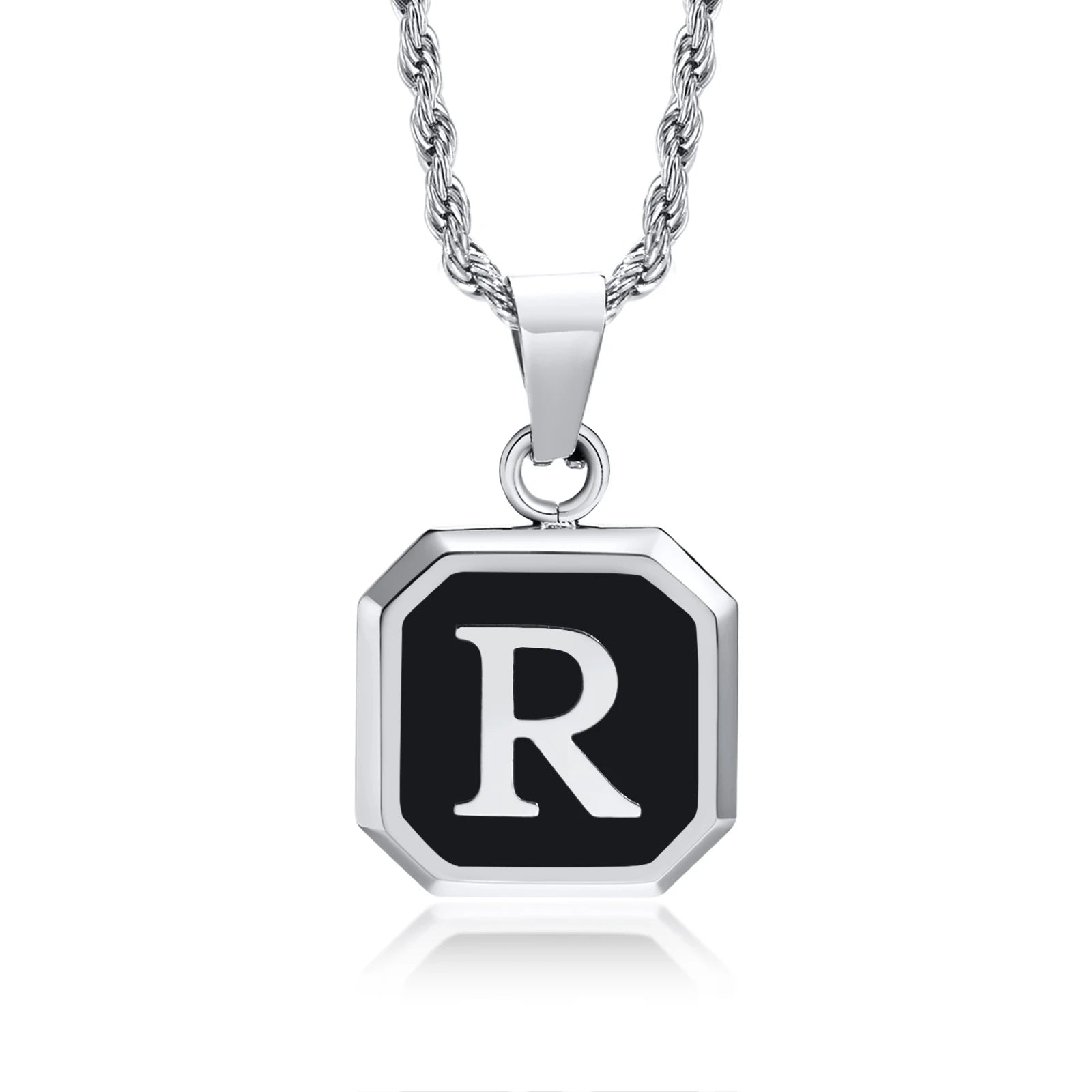 Name Initial Personalised Necklace A-Z Square Stainless Steel Pendant