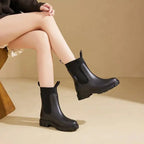 Chelsea Boots Pull-Up Boots Mid-Calf Booties With Chunky Heels Women's