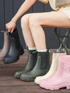 Rain Boots Women's Waterproof Chelsea Heel Chunky Non-Slip