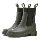 Rain Boots Women's Waterproof Chelsea Heel Chunky Non-Slip