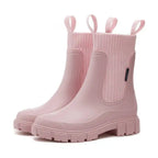 Rain Boots Women's Waterproof Chelsea Heel Chunky Non-Slip