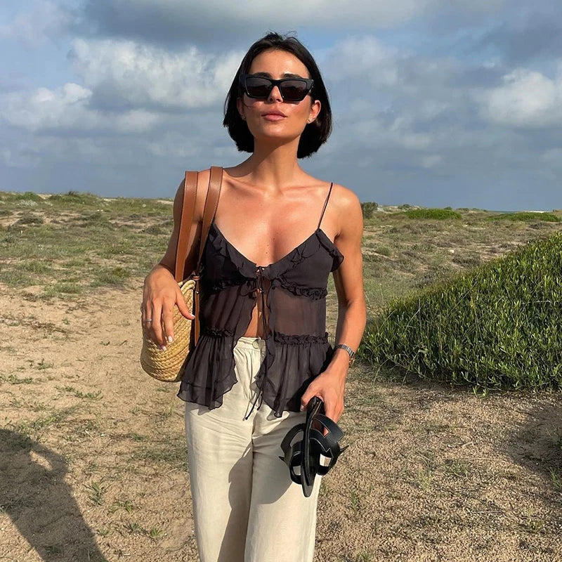 Women's Rave Festival Sleeveless Chiffon Cami Backless Top