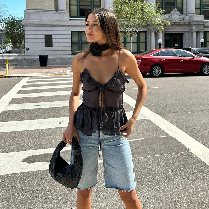 Women's Rave Festival Sleeveless Chiffon Cami Backless Top