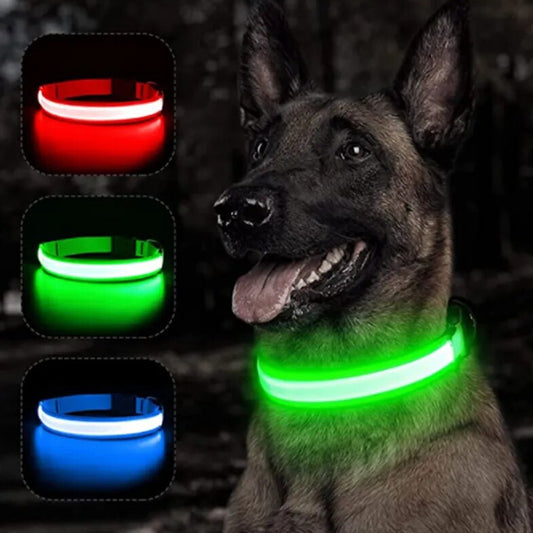 LED Glowing Night Light Dog Collar Illuminated USB Rechargeable Pet Safety Harness