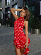 Halter Neck Polka Dot Sleeveless Dress Women's