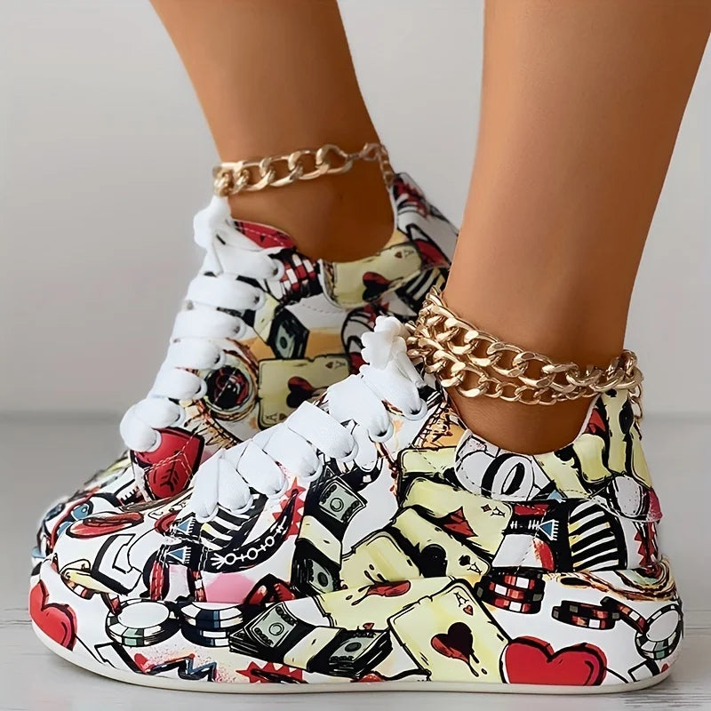 Women's Graffiti All Over Print Sneakers