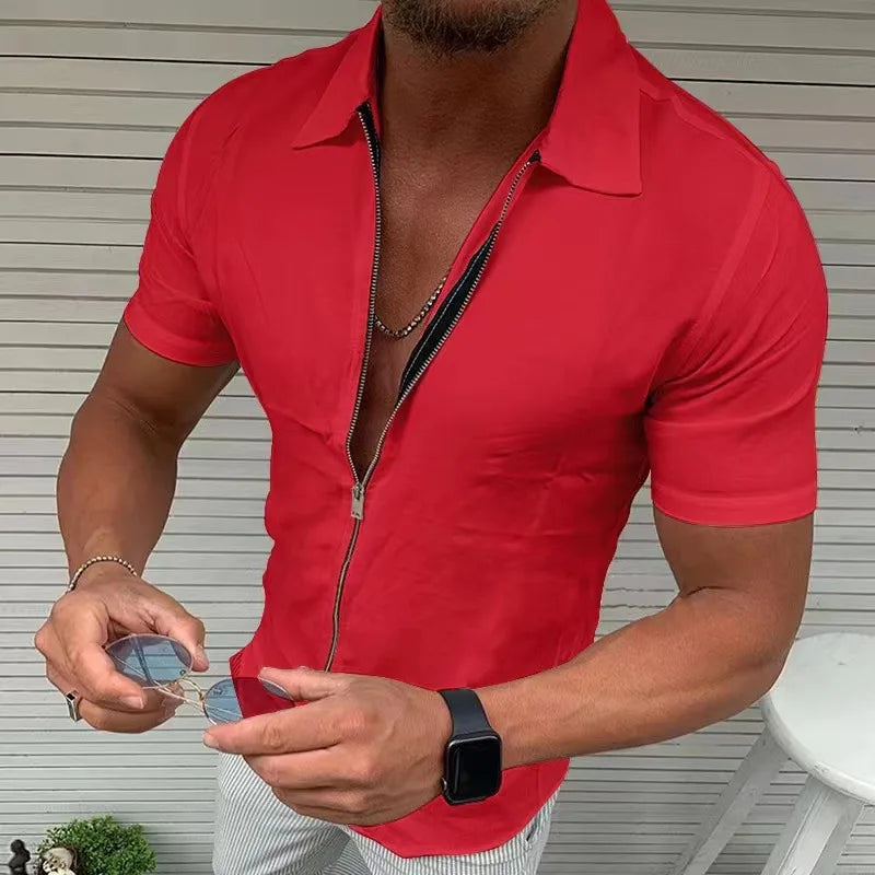 Men's Lightweight Zipper Short Sleeve Shirt Slim Fit