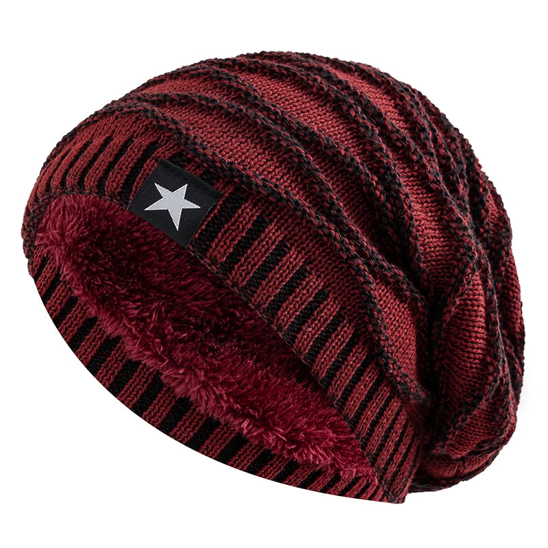 Slouchy Fur Lined Knit Beanie With Star Patch