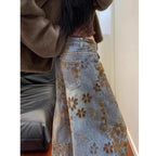 Retro Floral Embroidery Wide Leg Women's Jeans