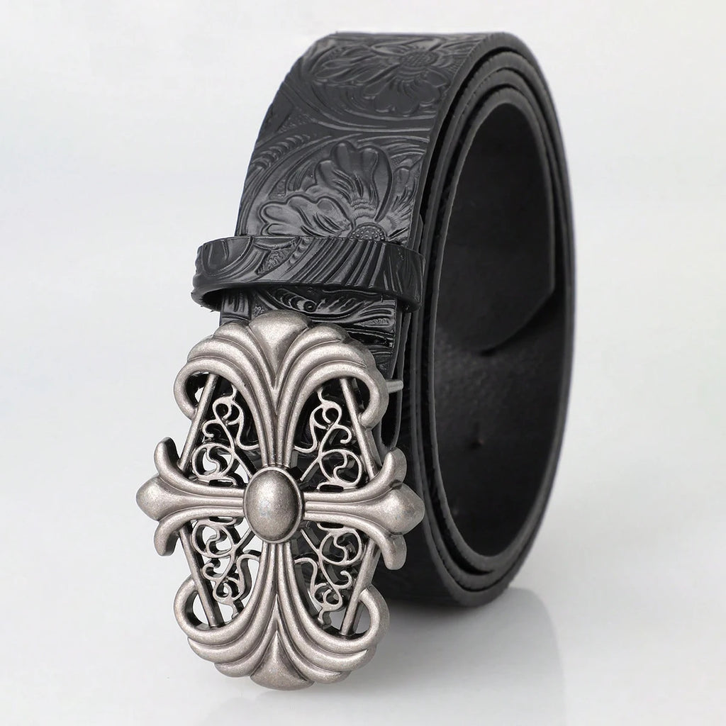 Retro Men's Belt Bohemian Hollow Ornate Buckle Punk Gothic Rock