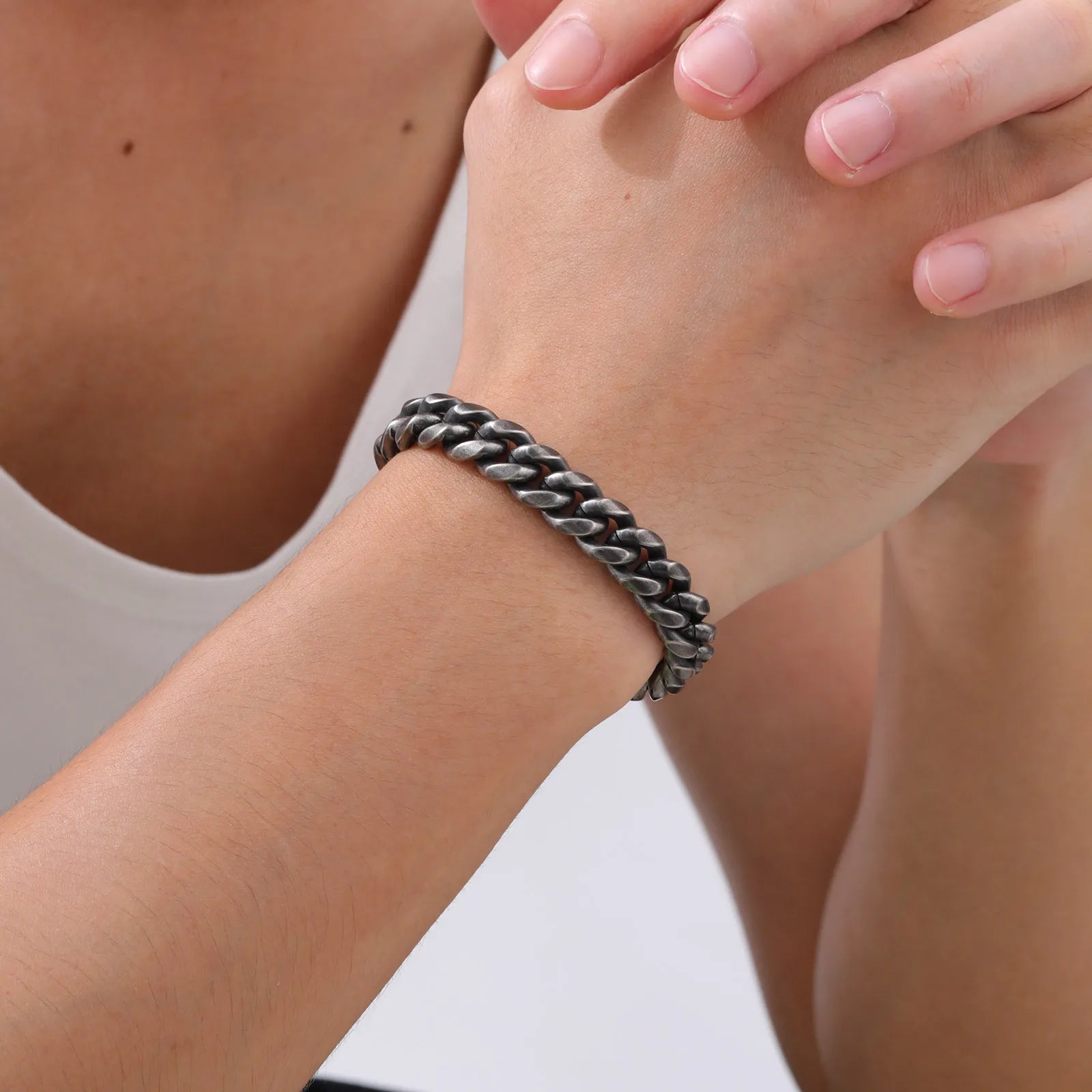 Retro Chunky Cuban Chain Vintage Thick Bracelet Antique Stainless Steel