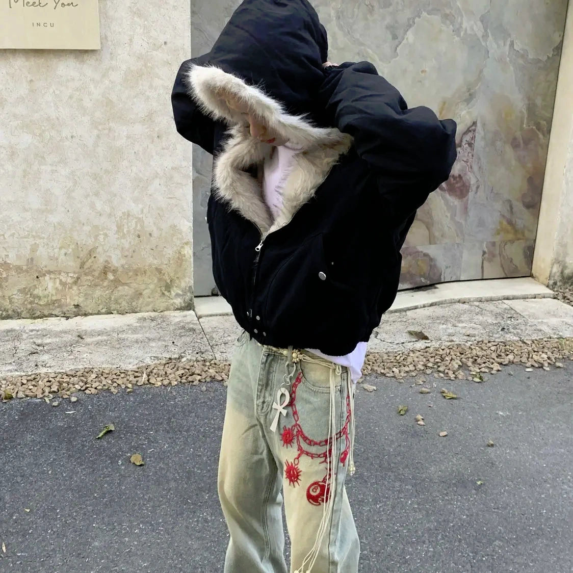 Retro Plush Hooded Fur Jacket Punk Vintage Unisex