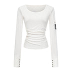 Retro T-shirt Women's Button Sleeve Cuffs Gothic Grunge Emo