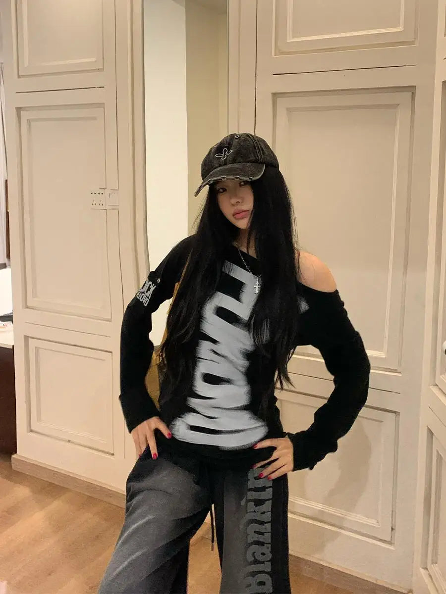 Retro T-shirt Women's Button Sleeve Cuffs Gothic Grunge Emo