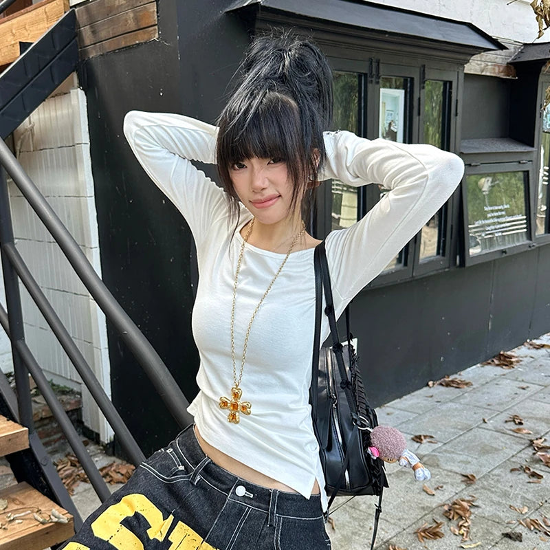 Retro T-shirt Women's Button Sleeve Cuffs Gothic Grunge Emo