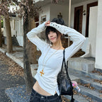 Retro T-shirt Women's Button Sleeve Cuffs Gothic Grunge Emo