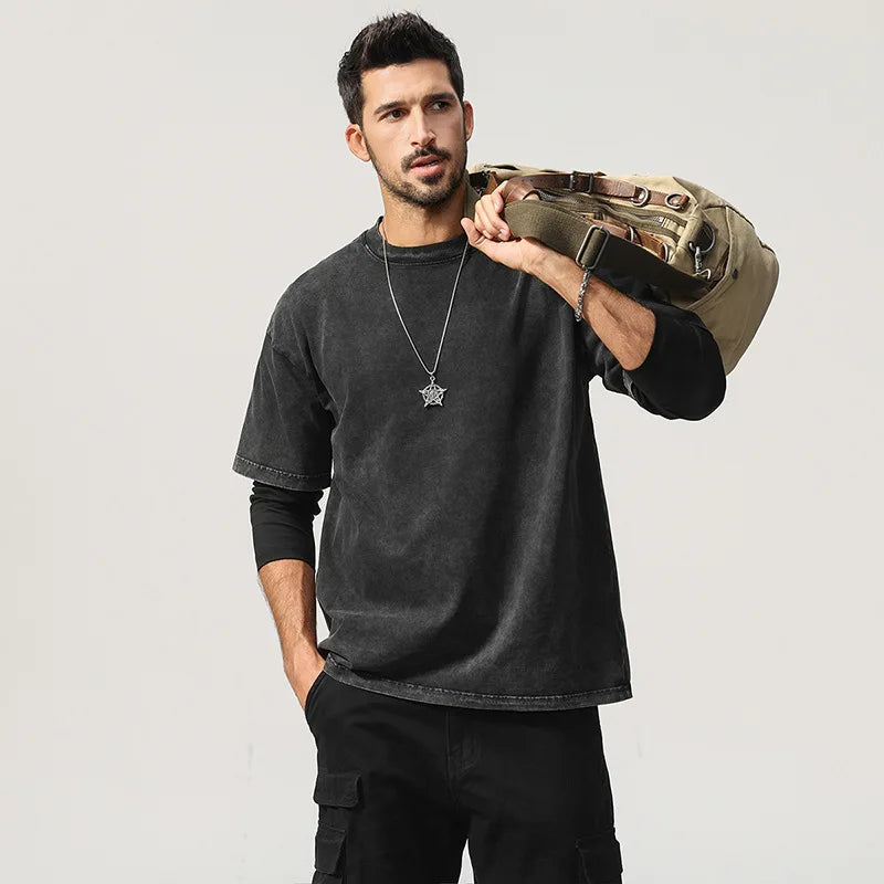 Retro Washed Double Layered Long Sleeve T-Shirt