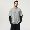 Retro 2‑in‑1 Double Layer Oversized Long Sleeve Tee – Streetwear Casual Top