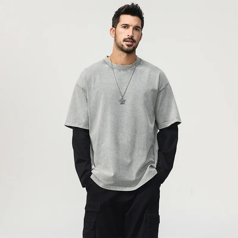 Retro Washed Double Layered Long Sleeve T-Shirt