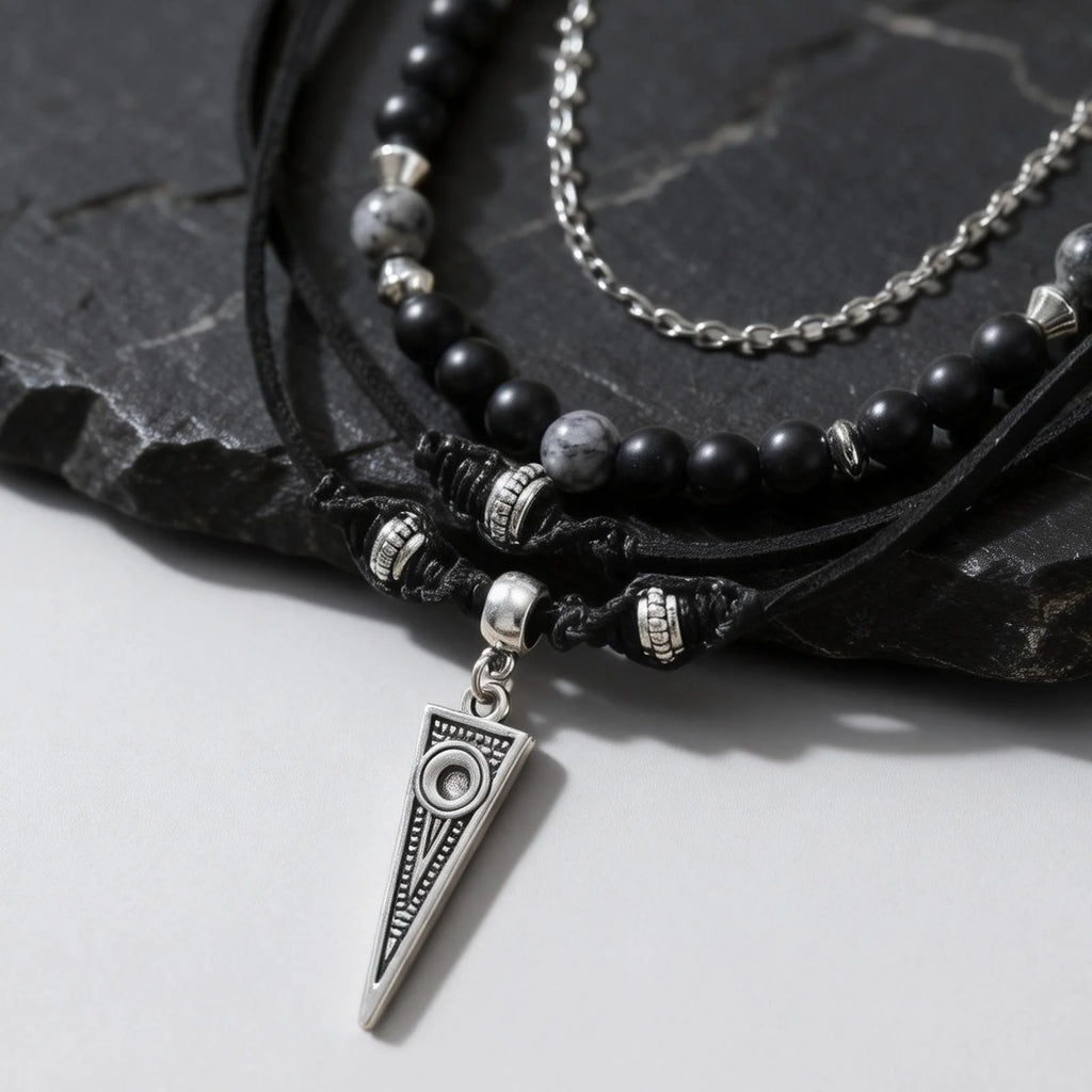 Rock Punk Multi-Layer Leather Necklace With Pendant