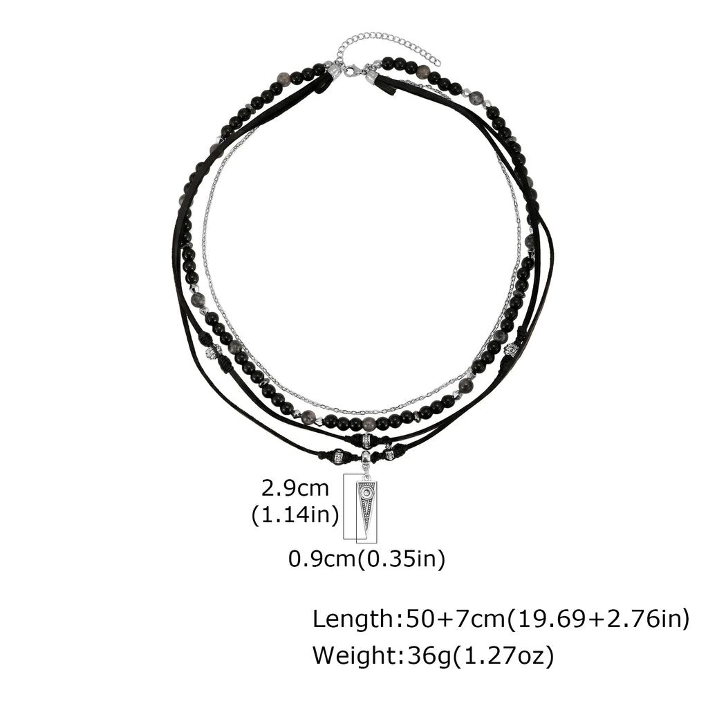 Rock Punk Multi-Layer Leather Necklace With Pendant